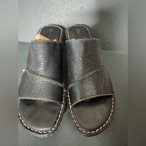 G.H. Bass Black Leather Wedge OpenToe Shoe Sandals Size 10